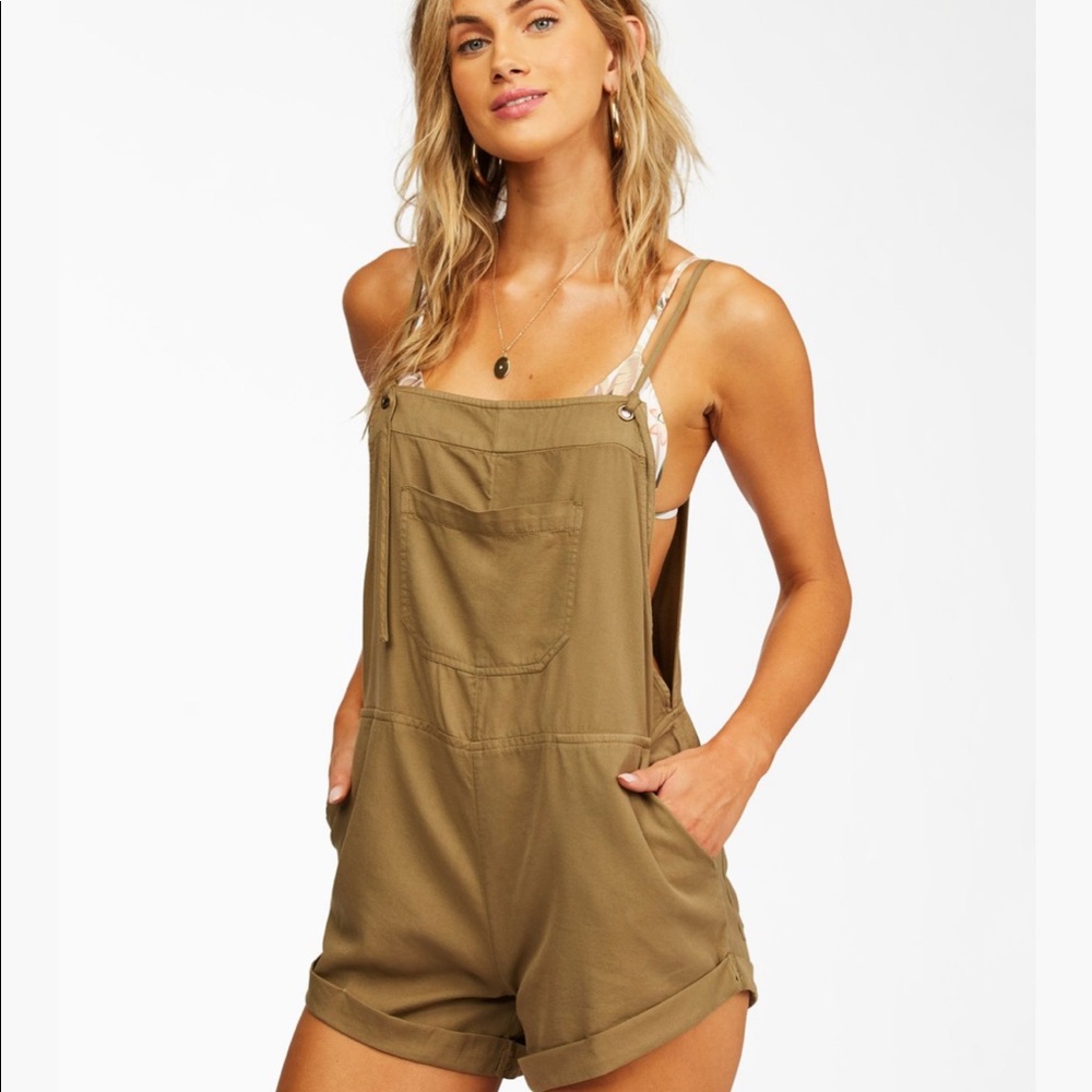 Billabong Wild Pursuit Overalls Romper - Sage - Size Small